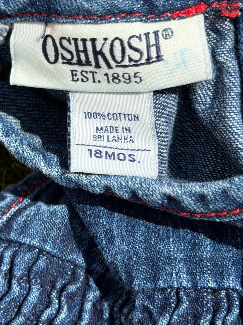 Vintage OshKosh Denim Dress 18M Smocked Embroidered City Skyline Hem 90s